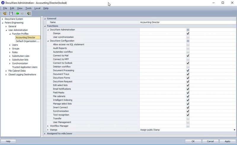 Functional rights are located in the DocuWare Administration under "User Administration."